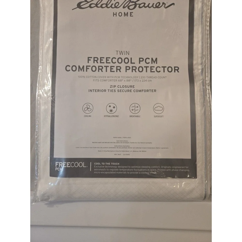 Eddie Bauer Home Twin Freecool PCM Comforter Protector Zip Closure Interior Ties